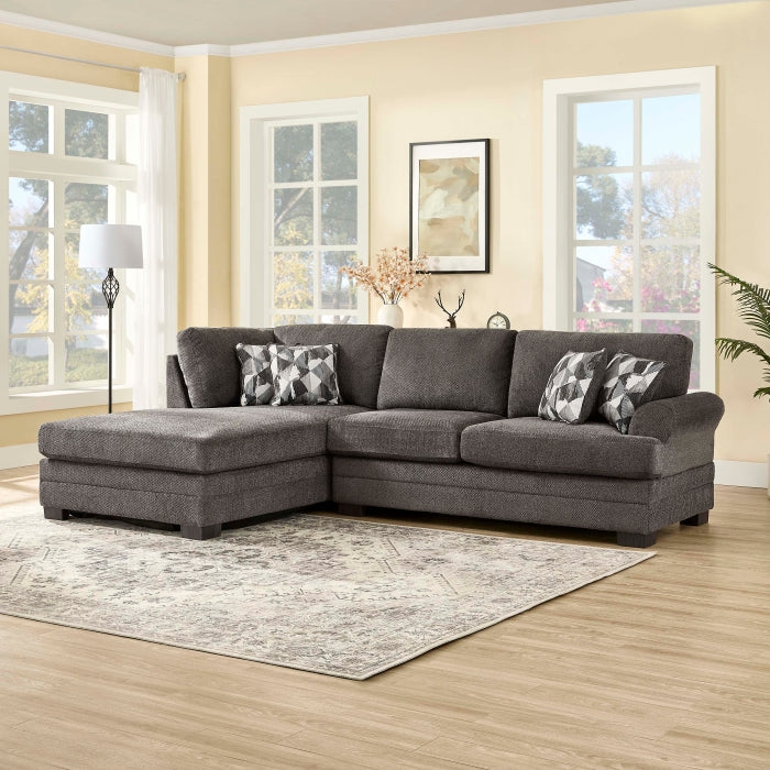 Dark Brown Chenille Fabric Reversible Chaise Sectional Sofa – 8045