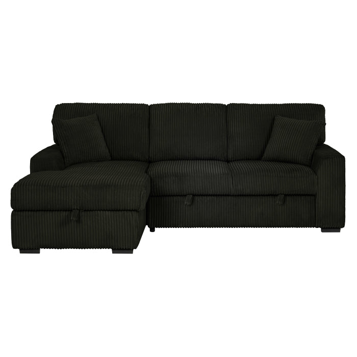 Clarke 2-Piece Black Corduroy Sectional Sofa with Pull-Out Sleeper & Storage Chaise - 8065-2PC