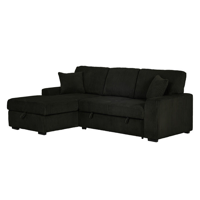 Clarke 2-Piece Black Corduroy Sectional Sofa with Pull-Out Sleeper & Storage Chaise - 8065-2PC