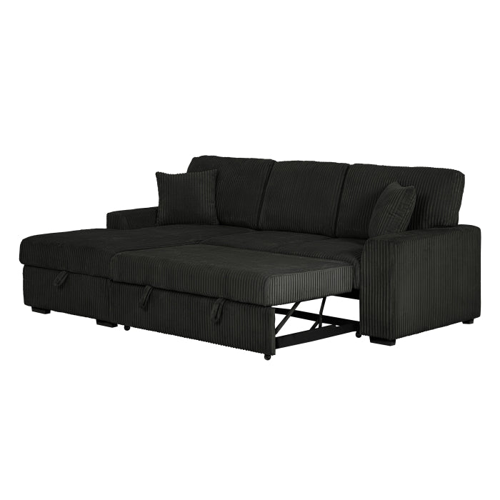 Clarke 2-Piece Black Corduroy Sectional Sofa with Pull-Out Sleeper & Storage Chaise - 8065-2PC