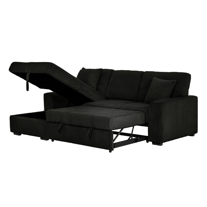 Clarke 2-Piece Black Corduroy Sectional Sofa with Pull-Out Sleeper & Storage Chaise - 8065-2PC