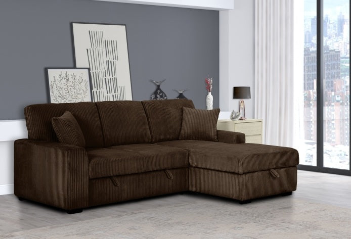 Clarke 2-Piece Brown Corduroy Sectional Sofa with Pull-Out Sleeper & Storage Chaise - 8066-2PC