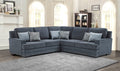 3-Piece Dark Grey Chenille Fabric Sectional Sofa with Nail Head Trim, Pocket Spring Seating & Throw Pillows - 8070