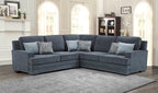 3-Piece Dark Grey Chenille Fabric Sectional Sofa with Nail Head Trim, Pocket Spring Seating & Throw Pillows - 8070