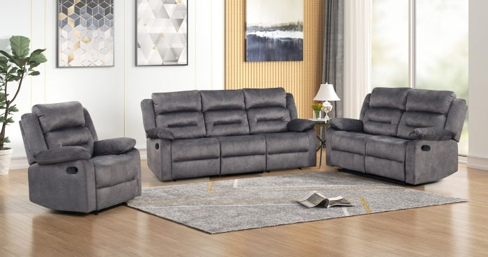 3-Piece Blue Grey Fabric Sofa, Loveseat & Power Motion Recliner Chair Set - 8080