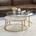 Acme 81110 2 pc Orren ellis murtaz shanish faux marble and gold finish frame round nesting coffee table set