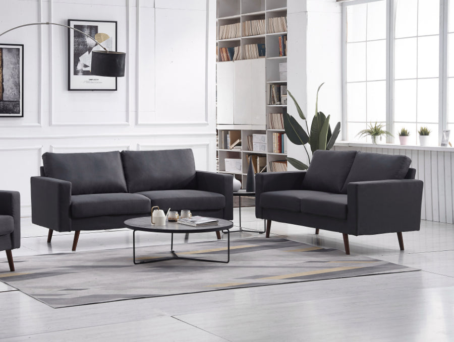 Overturf 2-Piece Dark Grey Mid Century Modern Linen-Like Fabric Sofa & Loveseat Set - 8121-2PC