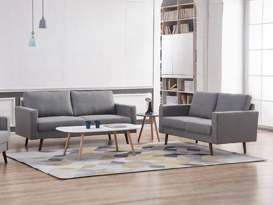 Overturf 2-Piece Light Grey Mid Century Modern Linen-Like Fabric Sofa & Loveseat Set - 8122-2PC