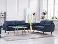 Overturf 2-Piece Navy Blue Mid Century Modern Linen-Like Fabric Sofa & Loveseat Set - 8125-2PC