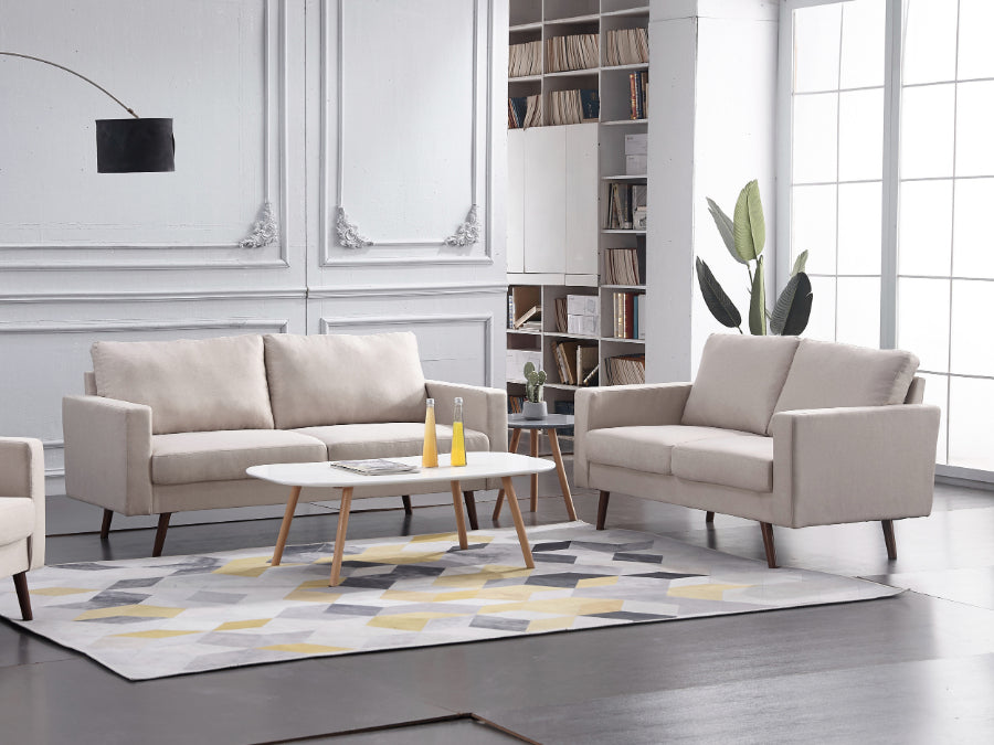 Overturf 2-Piece Beige Mid Century Modern Linen-Like Fabric Sofa & Loveseat Set - 8127-2PC