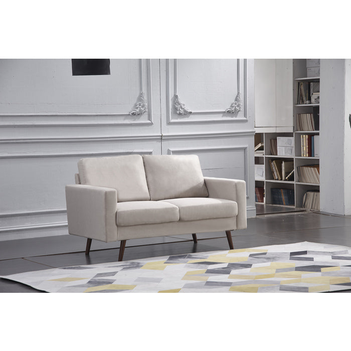 Overturf 2-Piece Beige Mid Century Modern Linen-Like Fabric Sofa & Loveseat Set - 8127-2PC
