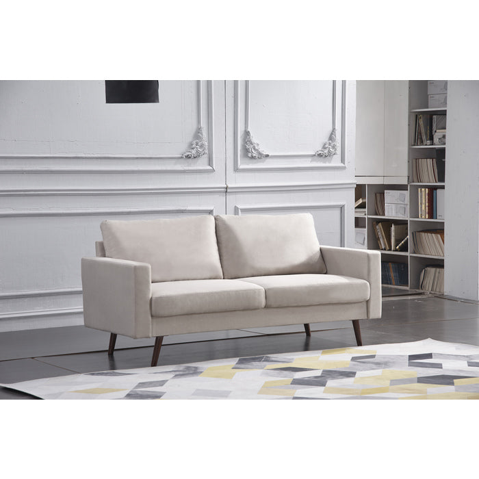Overturf 2-Piece Beige Mid Century Modern Linen-Like Fabric Sofa & Loveseat Set - 8127-2PC
