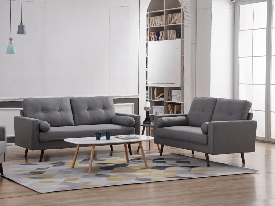 8132-2PC 2 pc Zipcdoe design espana light grey mid-century modern linen like fabric sofa and love seat set