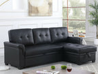81347 Lexi black vegan leather reversible storage chaise pop up sleep area sectional sofa