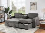 81353 Estelle dark grey fabric convertible pop up sleep area and reversible pop up storage chaise USB ports sectional sofa