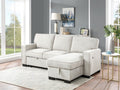 81353BE Estelle beige fabric convertible pop up sleep area and reversible pop up storage chaise USB ports sectional sofa