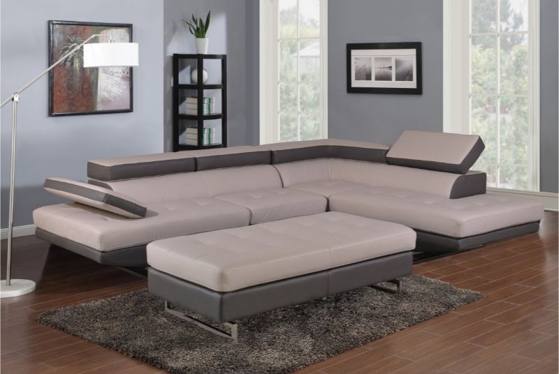 Global United 8136GY-2PC 2 pc Latitude run oleander two tone grey leather gel sectional sofa adjustable headrests chaise