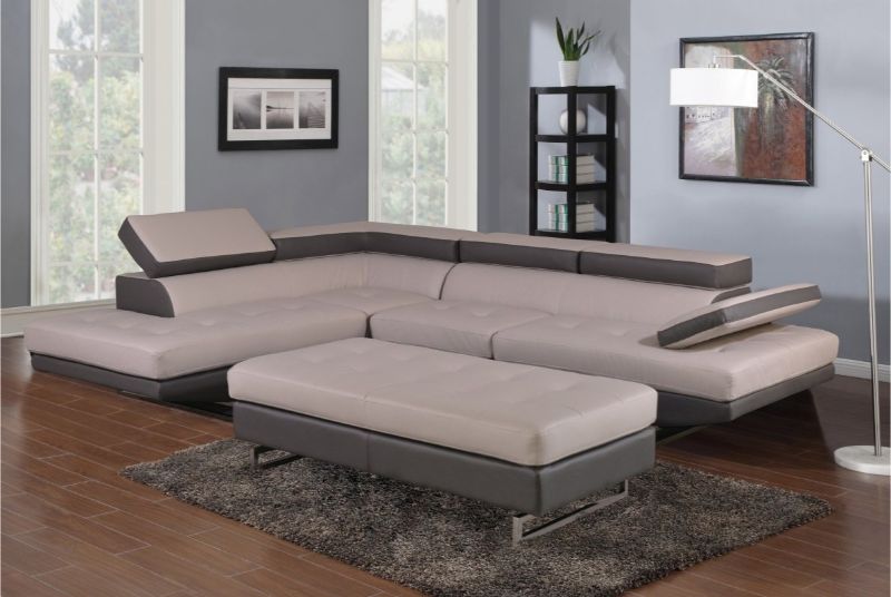 Global United 8136GY-2PCA 2 pc Latitude run oleander two tone grey leather gel sectional sofa adjustable headrests LAF chaise