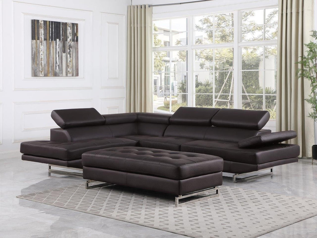 Global United 8136BR-2PC-A 2 pc Latitude run oleander brown leather gel sectional sofa with adjustable headrests and arm with chrome legs