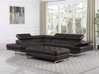 Global United 8136BR-2PC-A 2 pc Latitude run oleander brown leather gel sectional sofa with adjustable headrests and arm with chrome legs