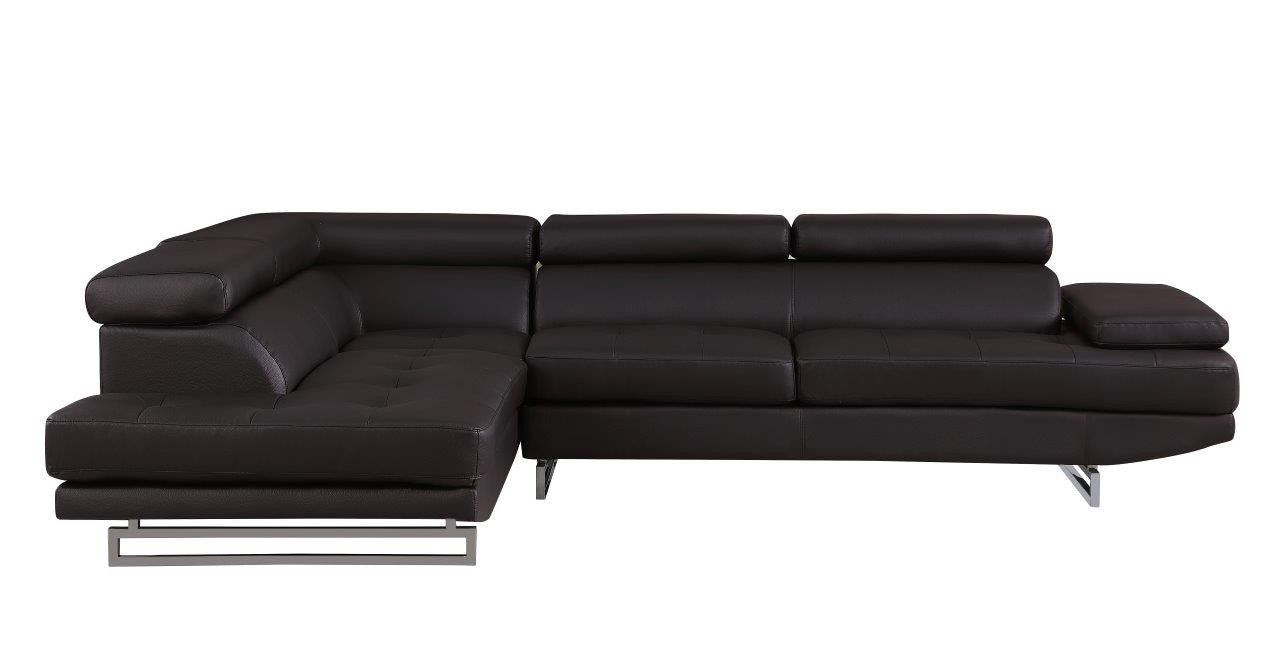 Global United 8136BR-2PC-A 2 pc Latitude run oleander brown leather gel sectional sofa with adjustable headrests and arm with chrome legs