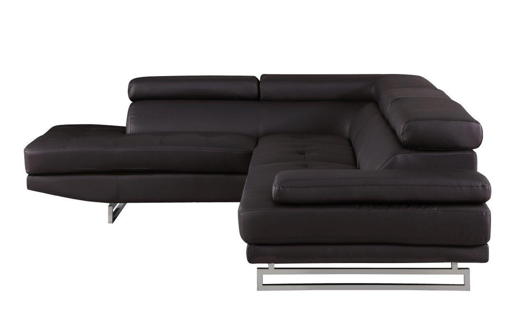 Global United 8136BR-2PC-A 2 pc Latitude run oleander brown leather gel sectional sofa with adjustable headrests and arm with chrome legs