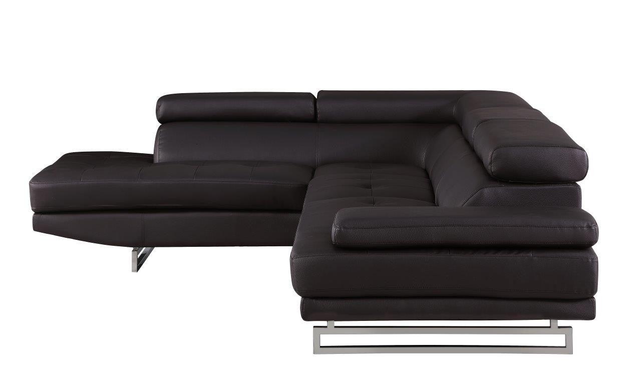 Global United 8136BR-2PC-A 2 pc Latitude run oleander brown leather gel sectional sofa with adjustable headrests and arm with chrome legs