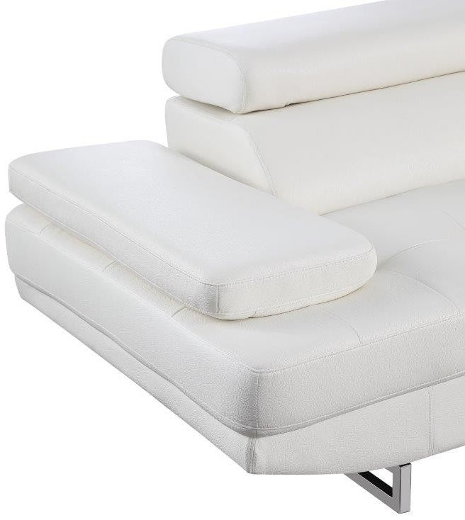 Global United 8136WH-2PC-LAF 2 pc Latitude run oleander white leather gel sectional sofa adjustable headrests with LAF chaise