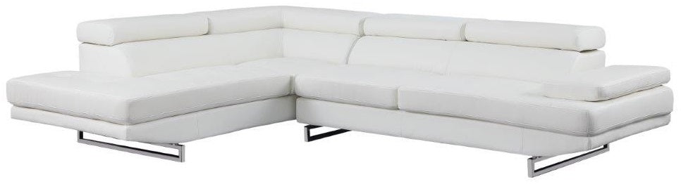 Global United 8136WH-2PC-LAF 2 pc Latitude run oleander white leather gel sectional sofa adjustable headrests with LAF chaise