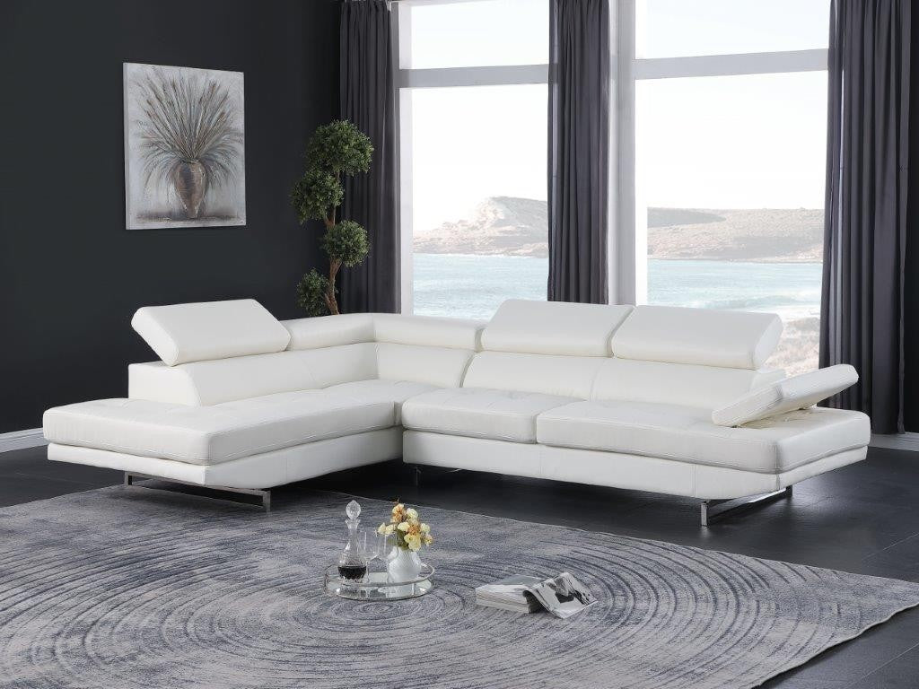Global United 8136WH-2PC-LAF 2 pc Latitude run oleander white leather gel sectional sofa adjustable headrests with LAF chaise
