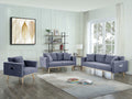 81370 2 pc Easton dark grey linen fabric sofa and love seat set with wood frame accents and USB charging