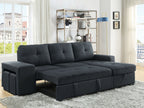 81394 Dennis dark grey linen like fabric convertible pop up sleep area and reversible pop up storage chaise sectional sofa with ottomans