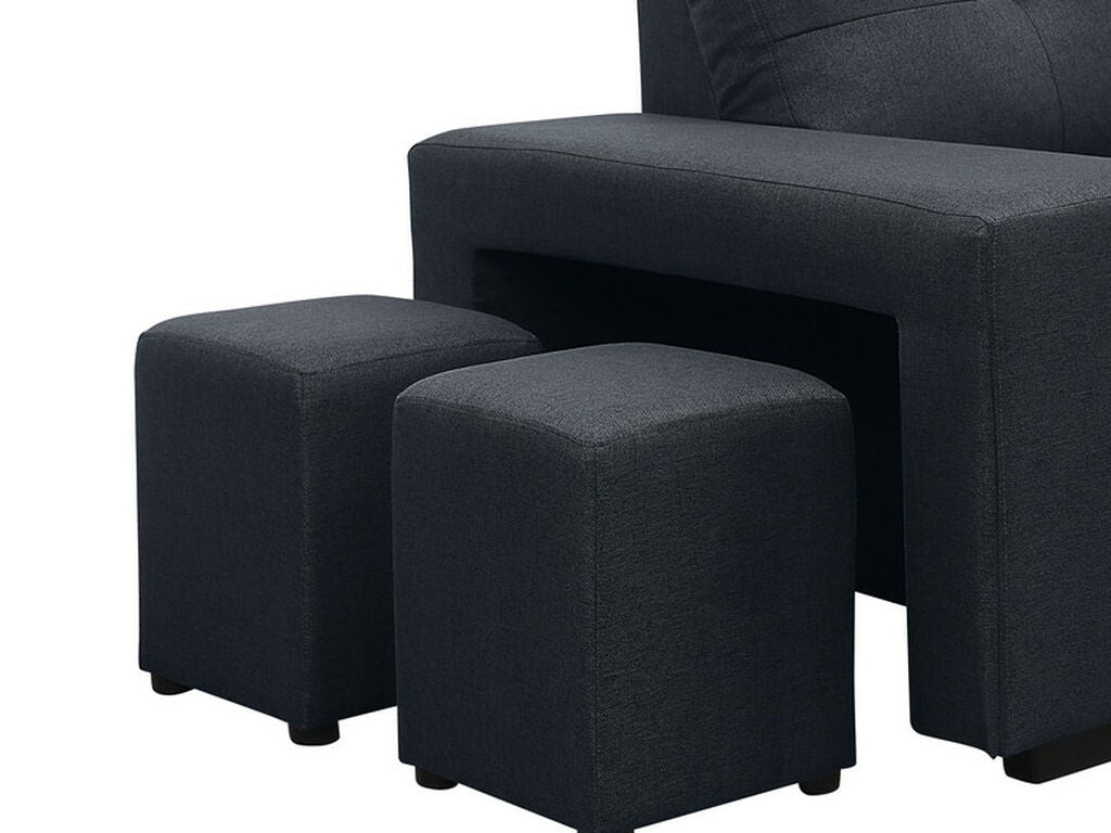 81394 Dennis dark grey linen like fabric convertible pop up sleep area and reversible pop up storage chaise sectional sofa with ottomans