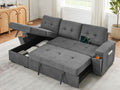 81395GY Toby Grey Woven Fabric Convertible Sectional Sofa with Pop-Up Sleep Area, Storage Chaise & USB Charging