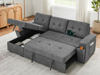 81395GY Toby Grey Woven Fabric Convertible Sectional Sofa with Pop-Up Sleep Area, Storage Chaise & USB Charging