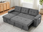 81395GY Toby Grey Woven Fabric Convertible Sectional Sofa with Pop-Up Sleep Area, Storage Chaise & USB Charging