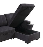 81395BK Toby black woven fabric convertible pop up sleep area and reversible pop up storage chaise USB ports sectional sofa