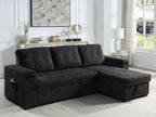 81395BK Toby black woven fabric convertible pop up sleep area and reversible pop up storage chaise USB ports sectional sofa
