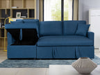 81410BU Paisley blue linen like fabric convertible pop up sleep area and reversible pop up storage chaise sectional sofa