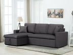 81410DG Paisley dark grey linen like fabric convertible pop up sleep area and reversible pop up storage chaise sectional sofa