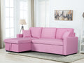 81410PK Paisley pink linen like fabric convertible pop up sleep area and reversible pop up storage chaise sectional sofa
