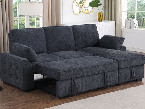 81440 Mackenzie Dark Grey Chenille Fabric Convertible Sectional Sofa with Pop-Up Sleep Area, Storage Chaise & USB Charging