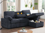 81440 Mackenzie dark grey chenille fabric convertible pop up sleep area reversible pop up storage chaise USB sectional sofa
