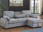 81441 Mackenzie Light Grey Chenille Fabric Convertible Sectional Sofa with Pop-Up Sleep Area, Storage Chaise & USB Charging