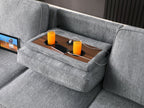81441 Mackenzie Light Grey Chenille Fabric Convertible Sectional Sofa with Pop-Up Sleep Area, Storage Chaise & USB Charging