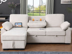81442 Mackenzie Beige Chenille Fabric Convertible Sectional Sofa with Pop-Up Sleep Area, Storage Chaise & USB Charging