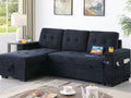 81445 Ashlyn dark grey chenille fabric convertible pop up sleep area reversible storage chaise USB sectional sofa