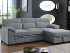 81457 Kipling II light grey chenille fabric convertible pop up sleep area reversible pop up storage chaise USB sectional sofa
