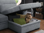 81457 Kipling II light grey chenille fabric convertible pop up sleep area reversible pop up storage chaise USB sectional sofa