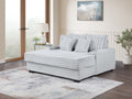 81563 Symphony 67" light grey corduroy fabric large chaise lounger with cup holders and USB ports